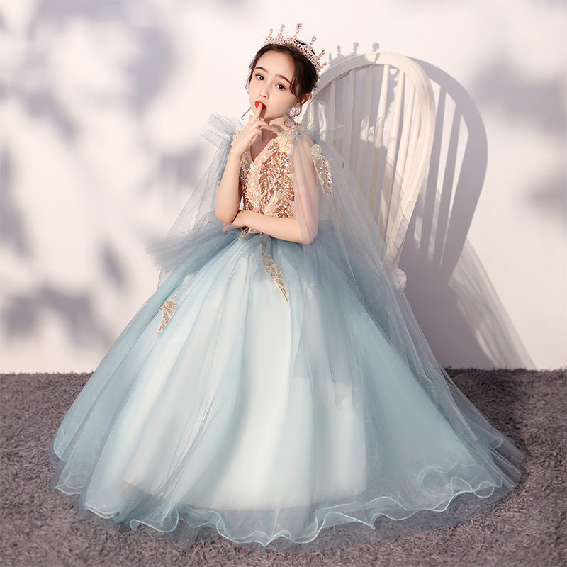 Kid Girl Pompom Yarn Exotic Fairy Catwalk Piano Dresses