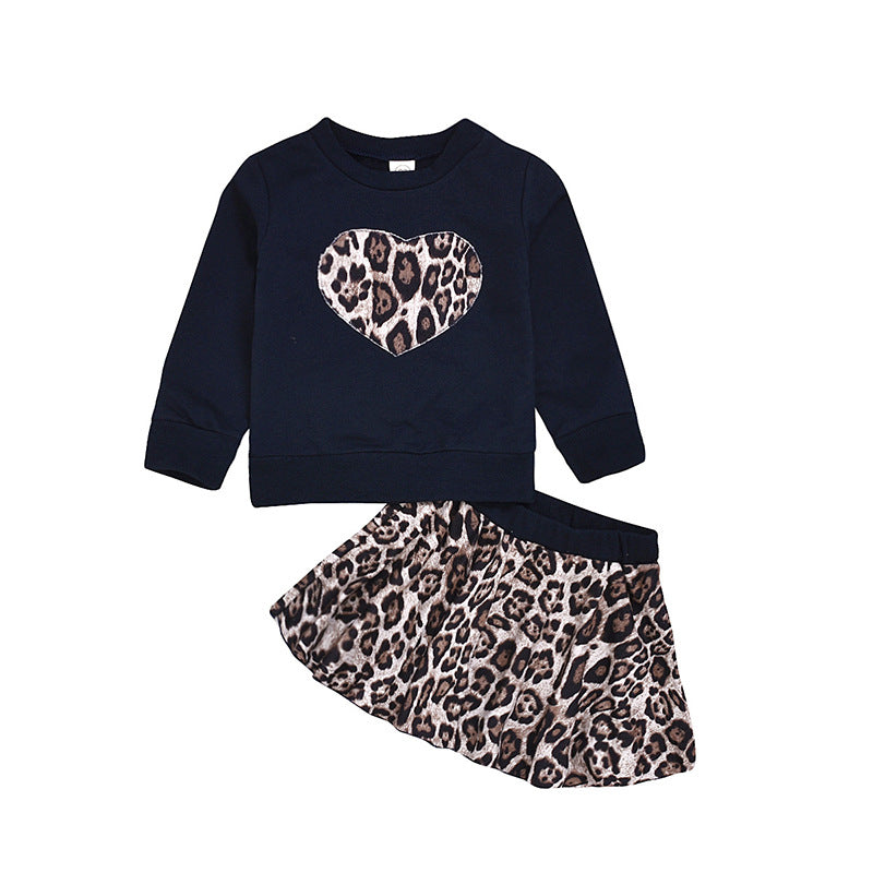 Kid Baby Girl Valentine's Day Love Leopard  2 Pcs Suit Sets