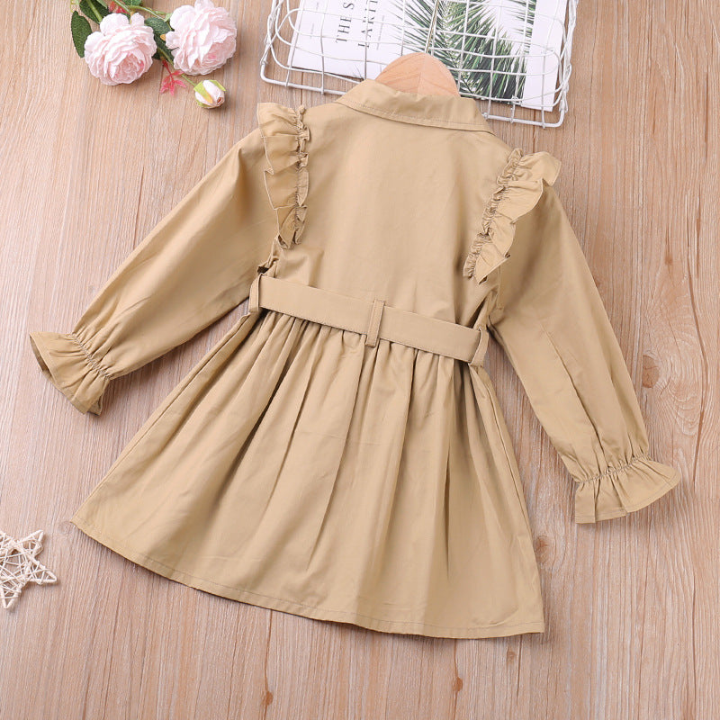 Spring Autumn New Girls Double Breasted Lace Solid Color Coat Outwear
