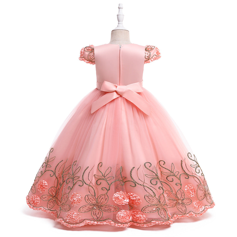 Kid Girl Princess Sleeveless Long Evening Catwalk Piano Performance Dresses