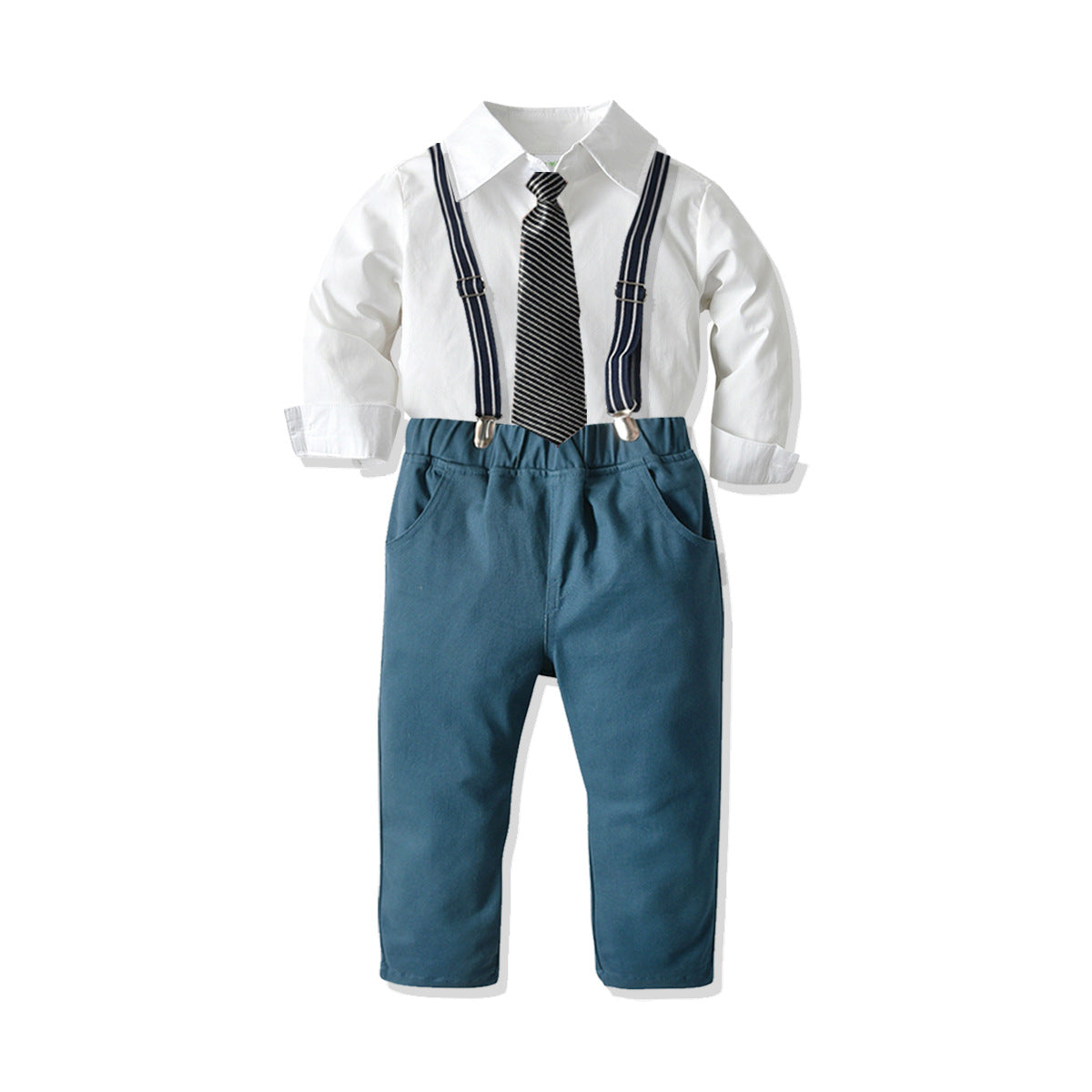 Kid Baby Boy Suit Solid Long Sleeve Formal 4 Pcs Sets