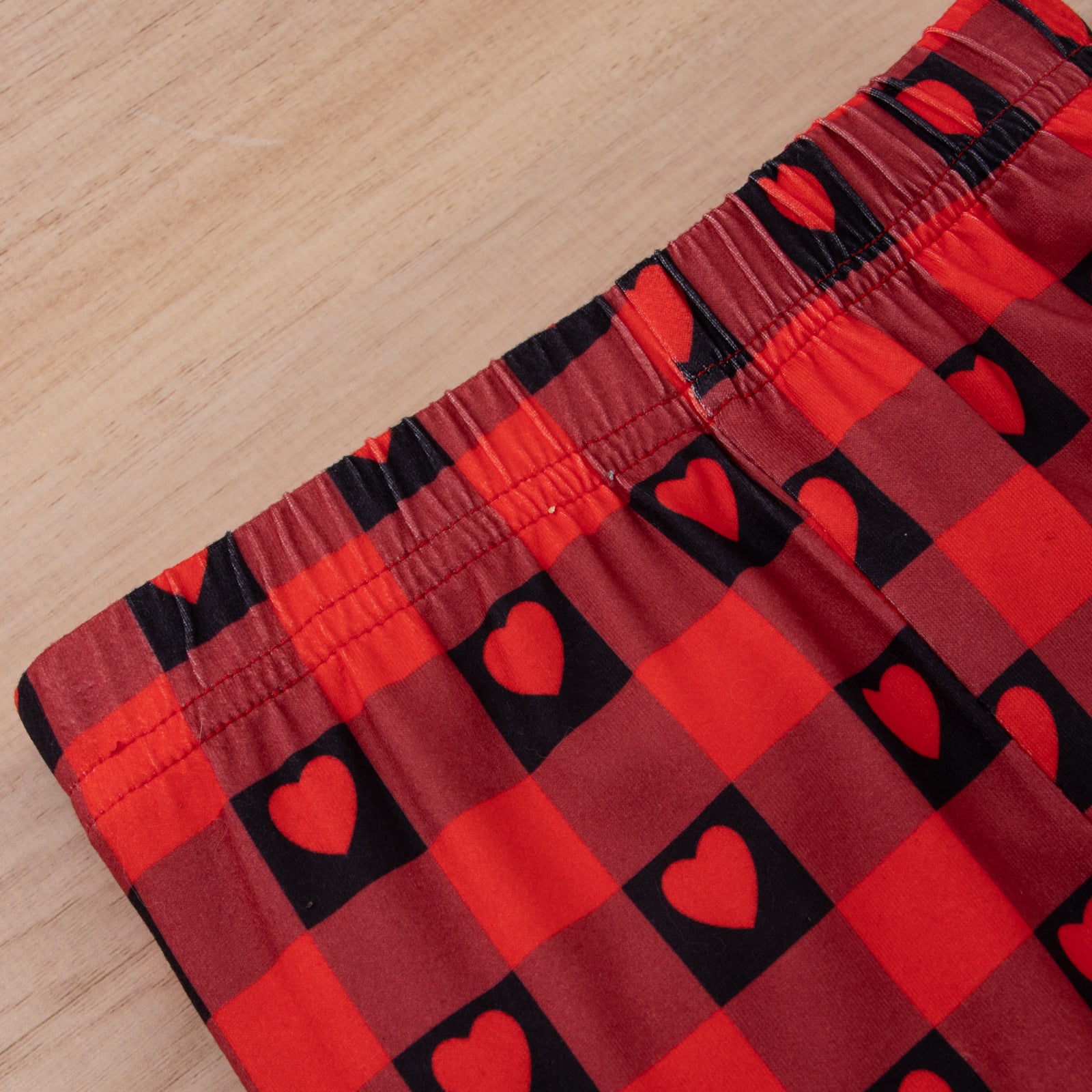 Girl Suit Valentine's Day Solid Color Top Plaid Heart Flared Set 2 Pcs