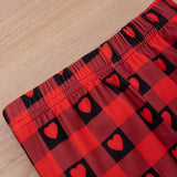Girl Suit Valentine's Day Solid Color Top Plaid Heart Flared Set 2 Pcs