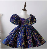 Kid Baby Girl Sequin Bubble Sleeve Princess Performance Dress
