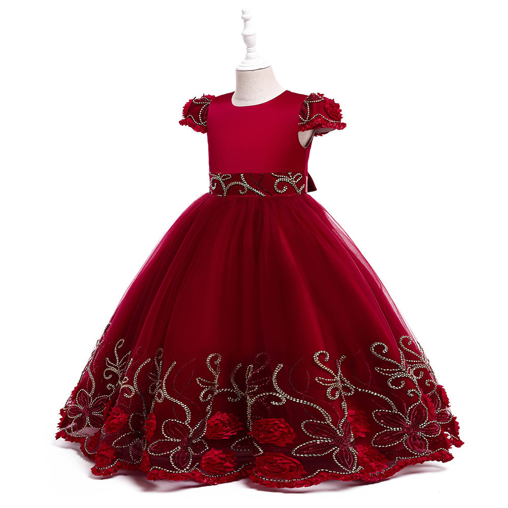 Kid Girl Princess Sleeveless Long Evening Catwalk Piano Performance Dresses