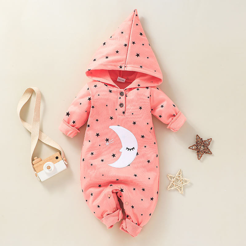 Baby Girl Boy Moon Long-sleeved Onesie Autumn Hooded Climbing Rompers