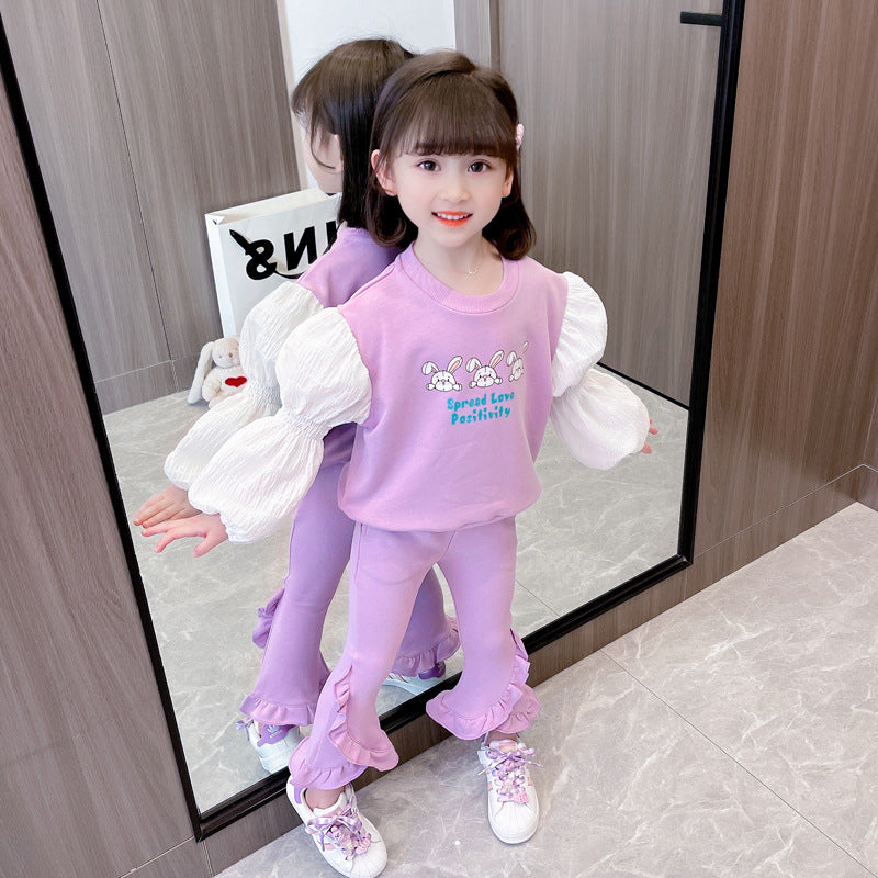 Kid Baby Girl Suit Rabbit Print Spring 2 Pcs Set