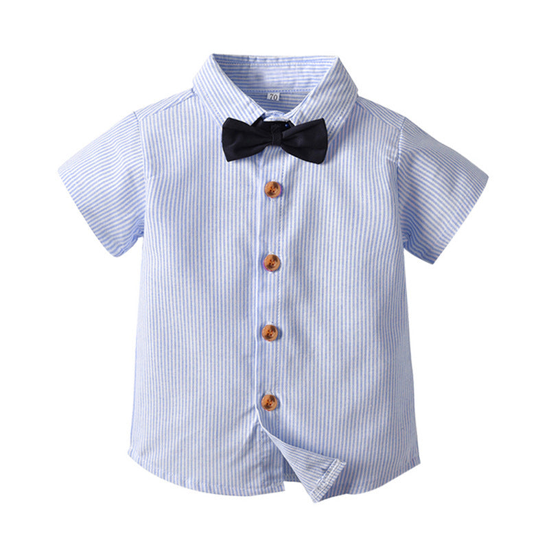 Kid Baby Boy Suit Suspenders Shorts Striped Ceremony 2 Pcs Sets