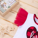 Baby Kid Girls Valentine's Day Check Suit Red Heart Short Sleeve 2 Pcs Sets