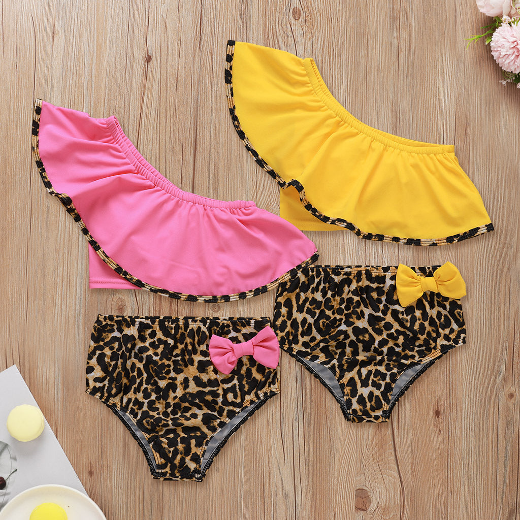Baby Girl Rose Yellow Bow Leopard Print Swimsuit