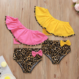 Baby Girl Rose Yellow Bow Leopard Print Swimsuit