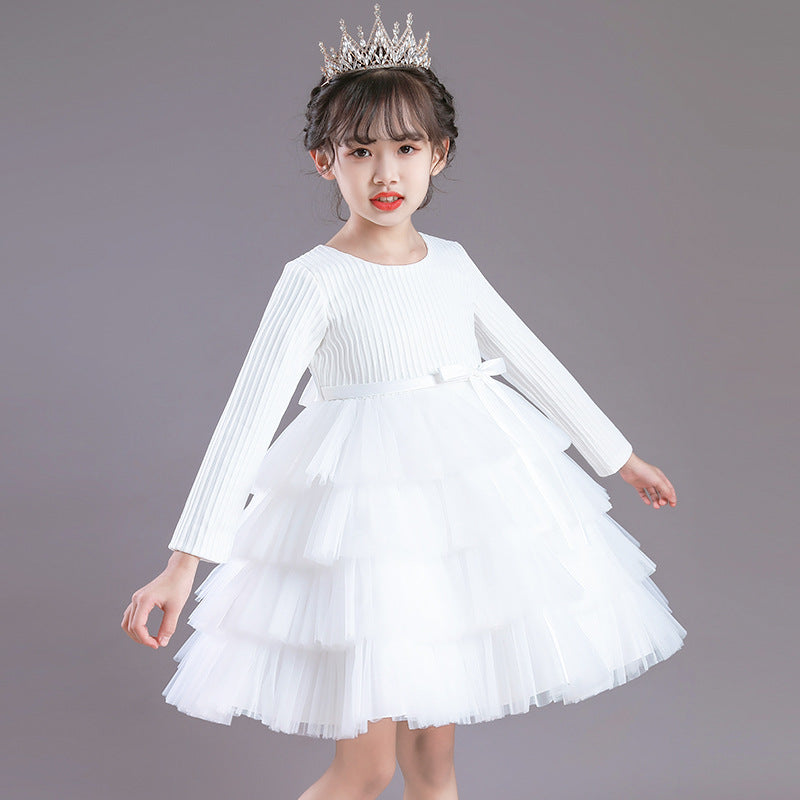 Kid Girl Princess Long Sleeve Cake Show Dress