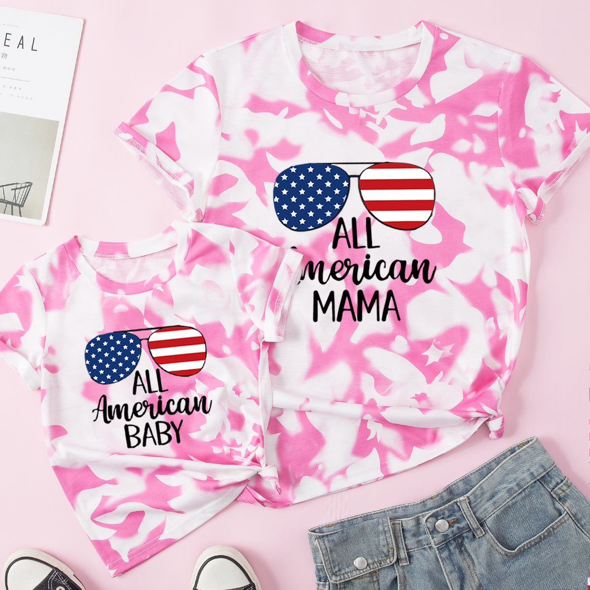 Family Matching Mother Daughter Short Sleeves Cotton T-shirt