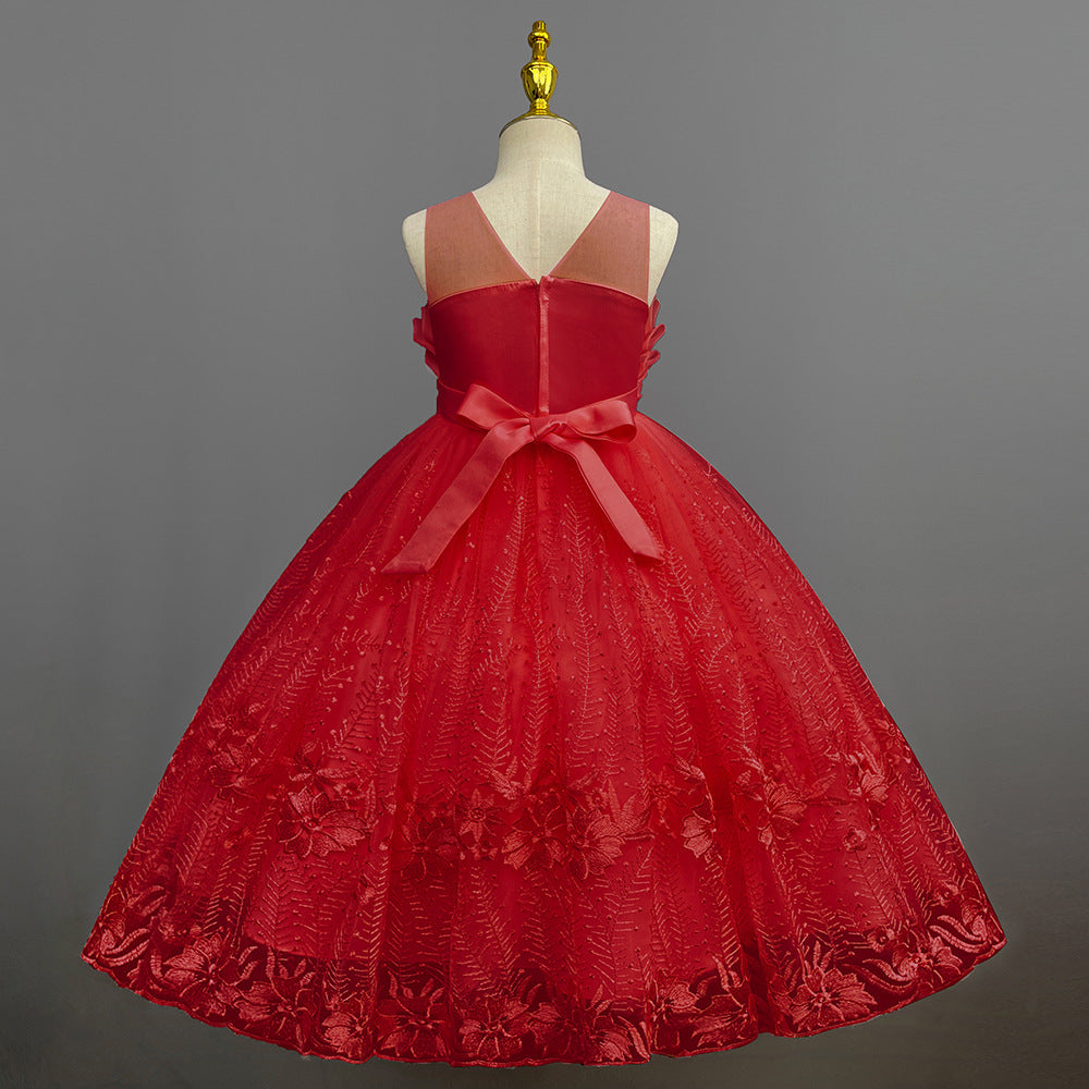 Kid Girl Princess Summer Flower Show Host Pompous Piano Performance Dresses