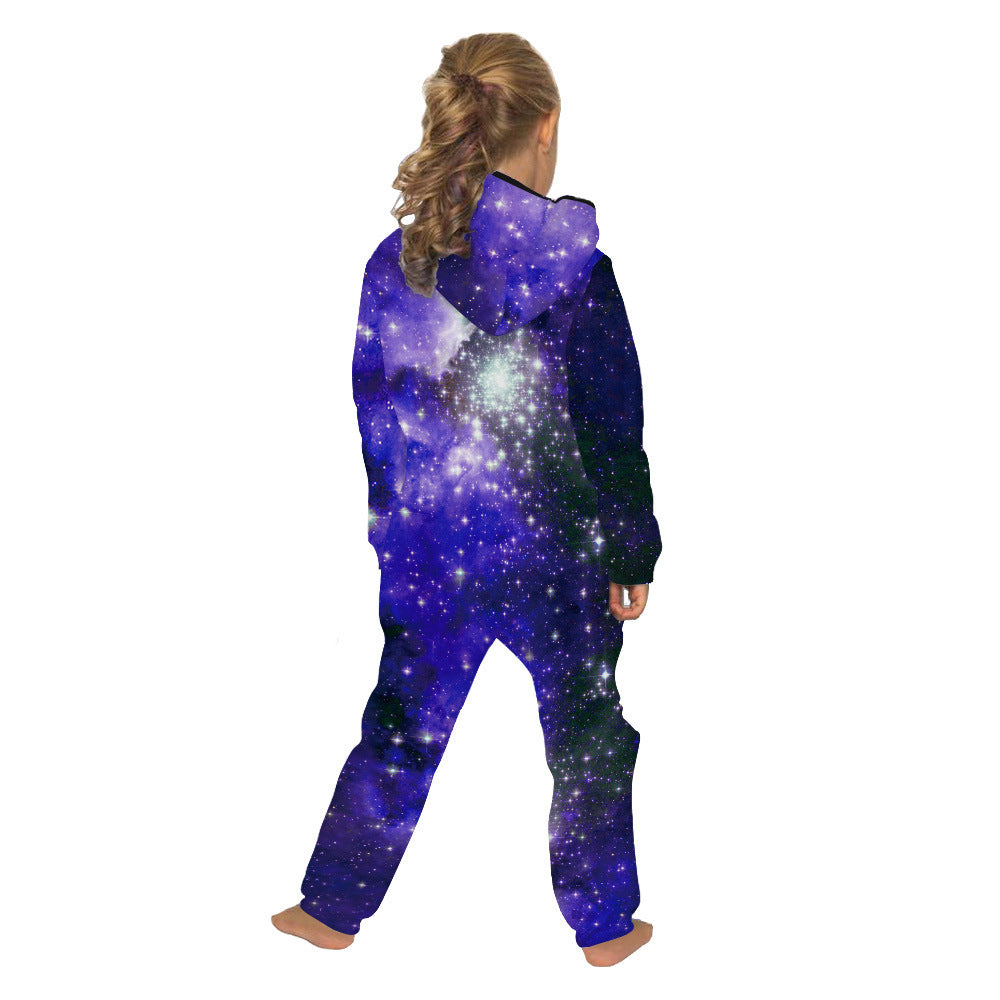 Kid Boy Girl Jumpsuit Loose Sky Digital Printed Zipper Rompers