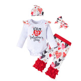 Baby Girl First Valentine Love Pleated Lace 4 Pcs Sets