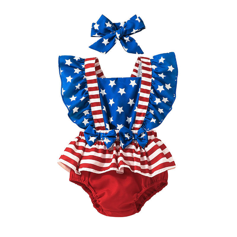 Baby Summer Festival Sleeveless Independence Day Striped Rompers