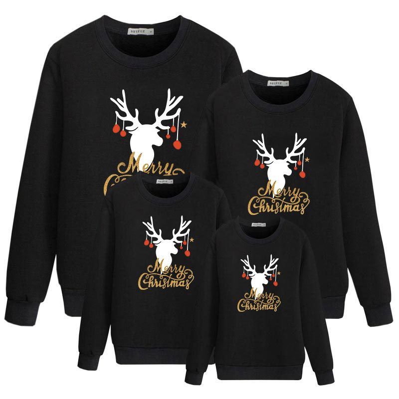 Family Matching Fashion Casual Christmas Elk Letter Printing Shirts