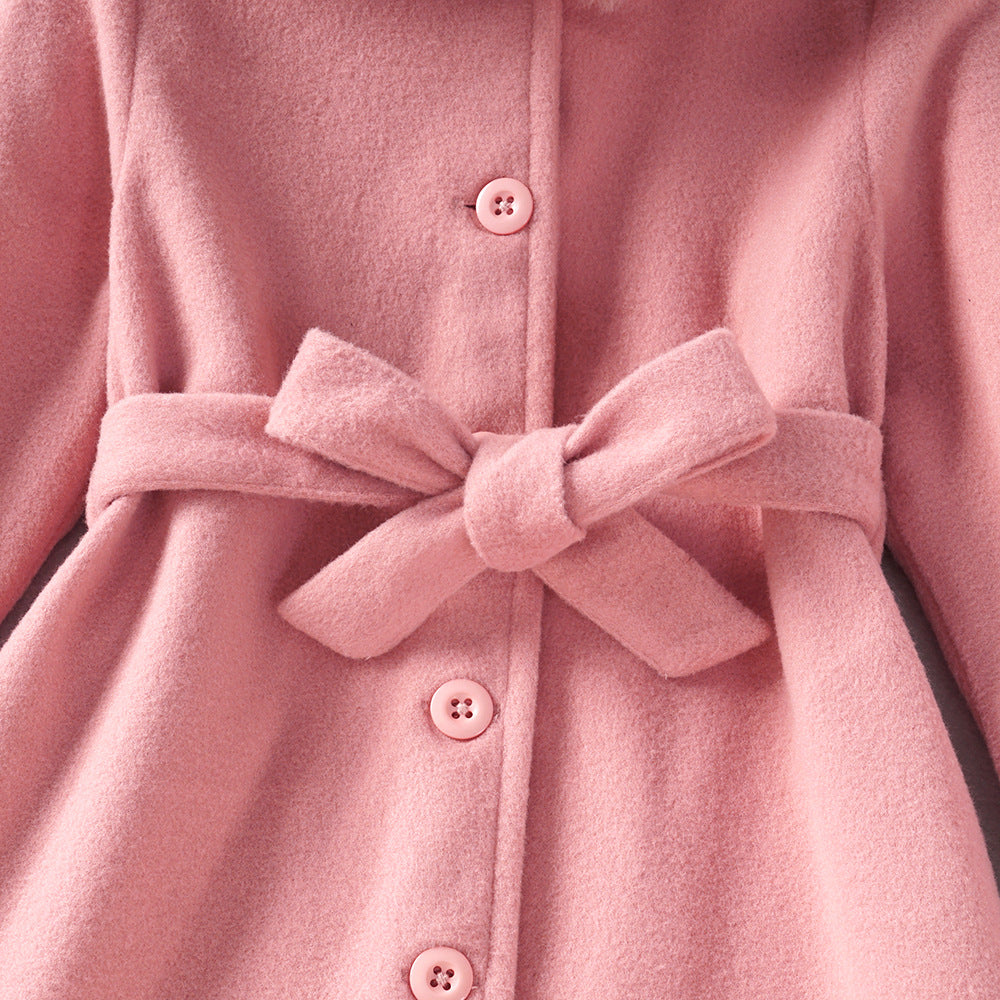 Kids Baby Girls Autumn Winter Thick Solid Fur Hooded Coats