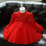 Kid Baby Flower Girl Wedding Pomfret Yarn Long Sleeve Birthday Princess Dress