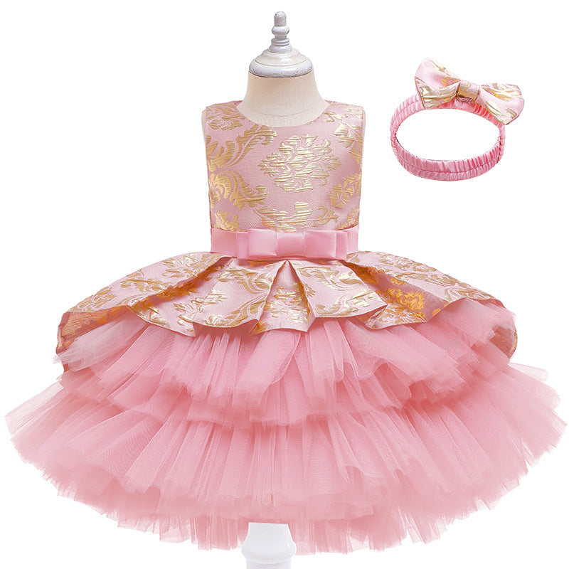 Kid Baby Girl Christmas Long Dress Bow Lace Evening Dress
