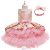 Kid Baby Girl Christmas Long Dress Bow Lace Evening Dress
