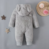 Boys Girls Boy Onesie Spring Winter Solid Color Hooded Fluffy Bear Rompers