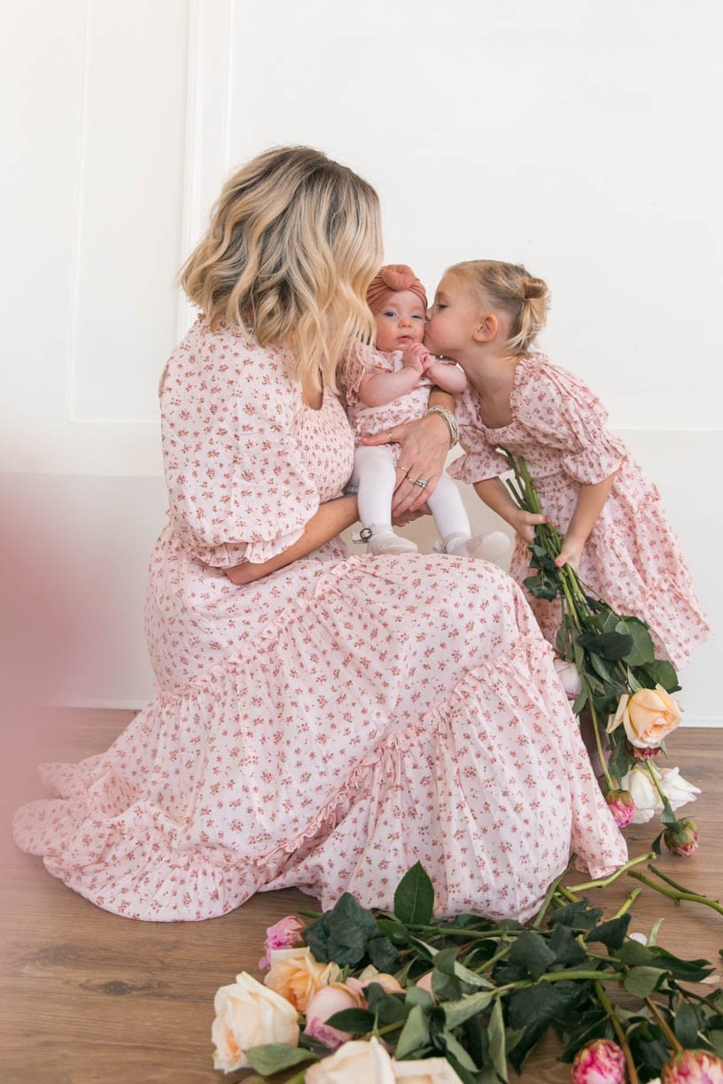 Family Matching Floral Digital Printed Summer Lantern Sleeve Dresses