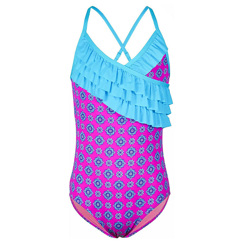 Kid Girls Swimsuit Ruffled One-piece Soaking Spring Beachwear