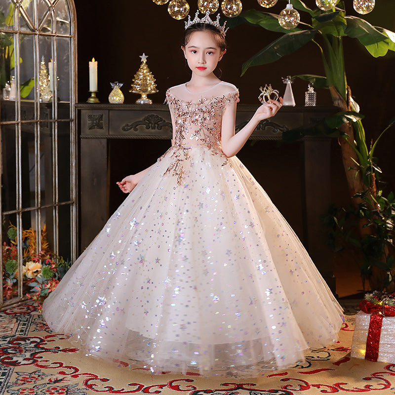 Kid Girl Birthday Princess Poncho Host Piano Performance Dress