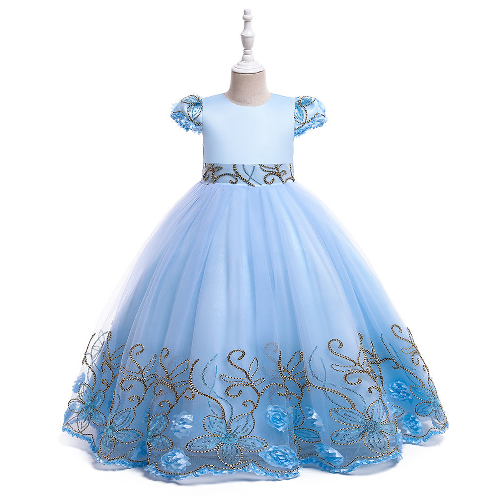 Kid Girl Princess Sleeveless Long Evening Catwalk Piano Performance Dresses