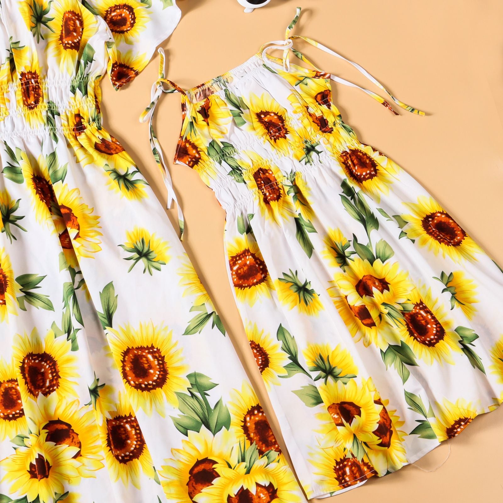 Family Matching Mother-daughter Long Beach Holiday Sunflower Dresses