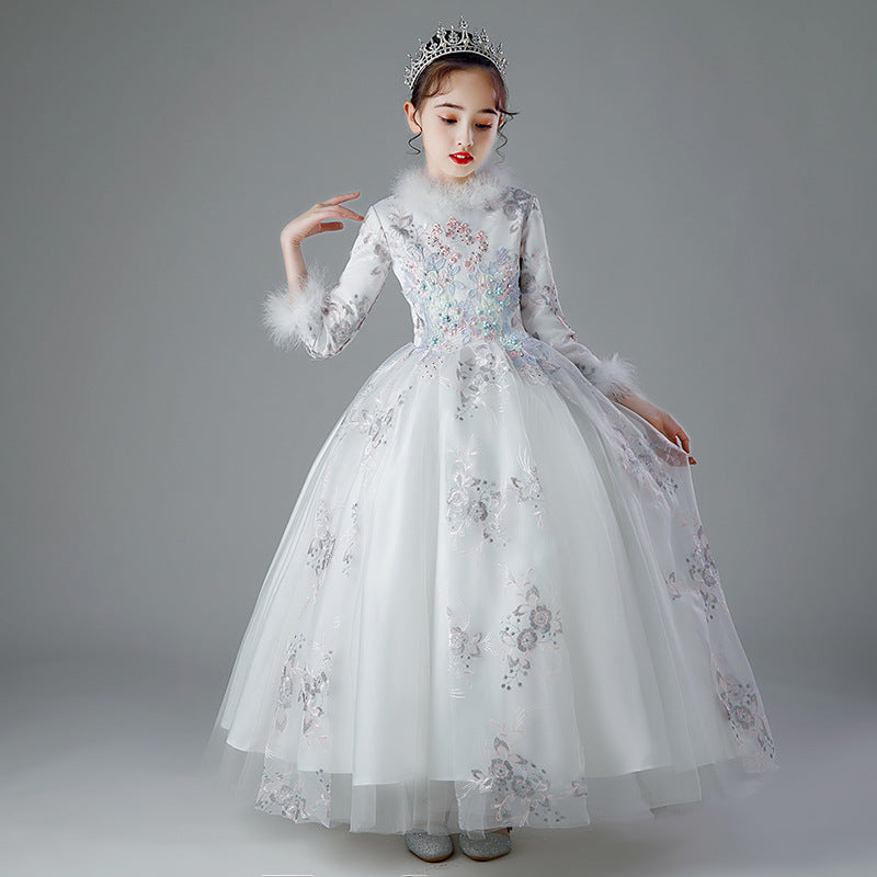 Kid Girls Plush Thickened Flower Wedding Dresses