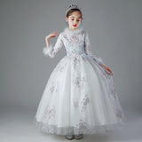 Kid Girls Plush Thickened Flower Wedding Dresses