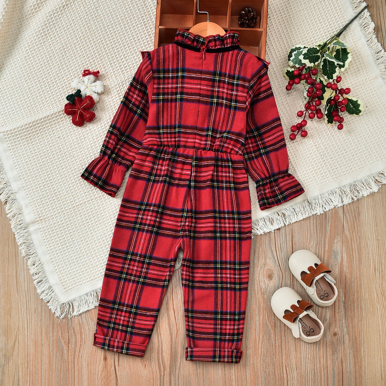 Kid Baby Girl Ins Popular European American Christmas Plaid Rompers