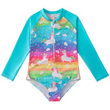 Kid Girls Swimsuit One-piece Long-sleeved Unicorn Cartoon Swimwear