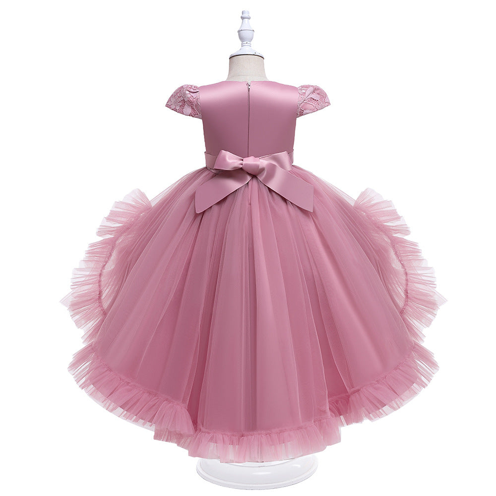 Kid Baby Girl Princess Trailing Wedding Shampong Gauze Host Dresses