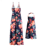 Family Matching Mother Daughter Halter Belt Flower Printed Garden Dresses