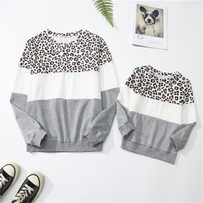 Family Matching Parent-child Leopard Patchwork Shirts Tops