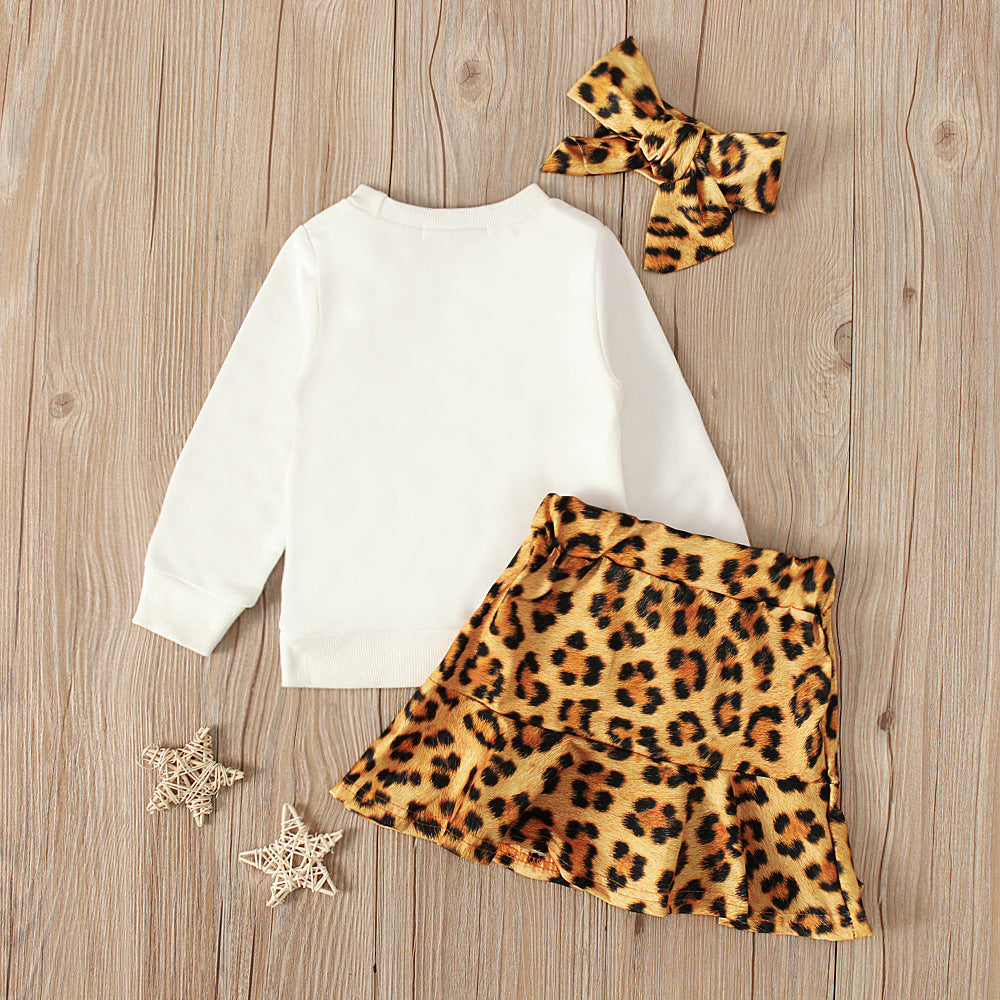 Baby Girls Valentine's Day Long Sleeve Love Leopard Print 3 Pcs Sets