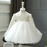Kid Baby Flower Girl Wedding Pomfret Yarn Long Sleeve Birthday Princess Dress
