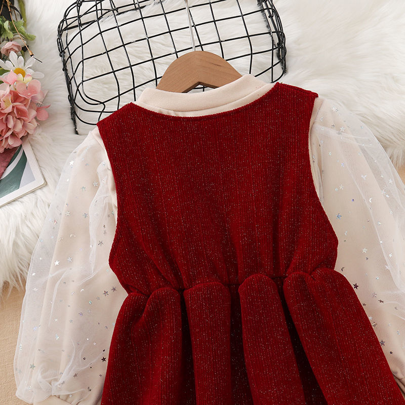 Kid Baby Girl Red Vest Christmas Princess Dresses