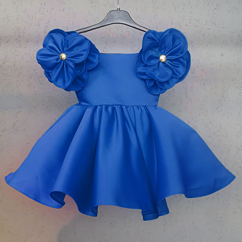Kid Baby Girl Shoulder Flower Golden Jacquard Princess Dress