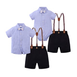 Kid Baby Boys Summer Short Sleeve Shorts Striped Gentleman Set 3 Pcs