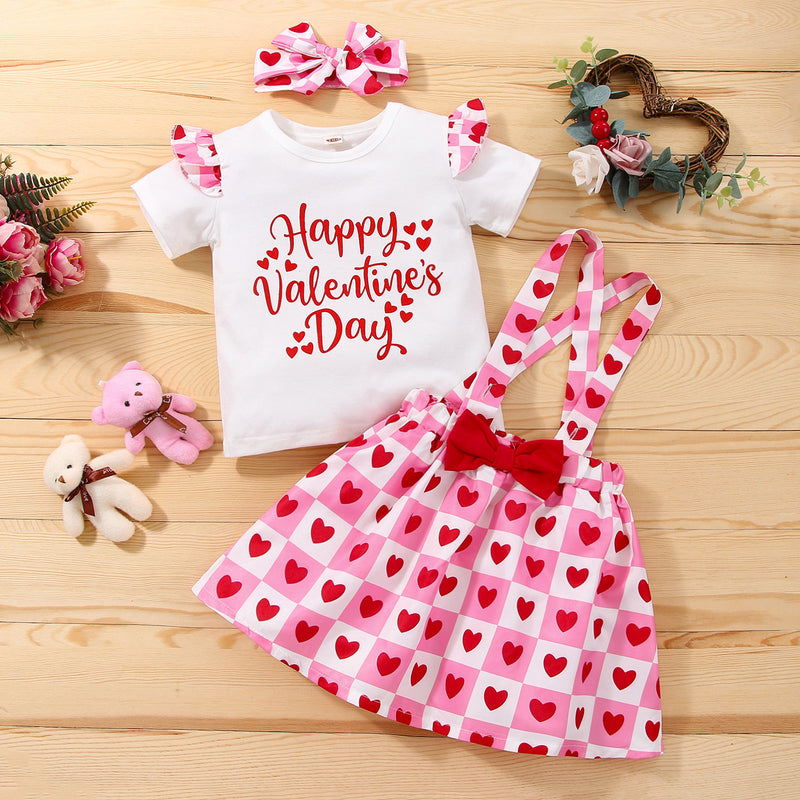 Valentine's Day Baby Girl Strap Suits 2 Pcs Set