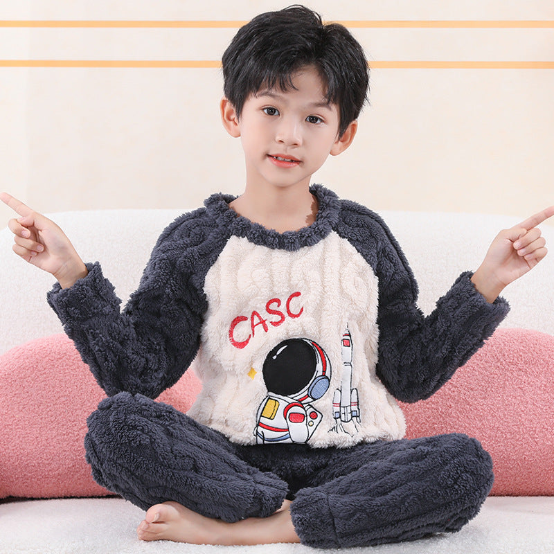 Kid Boy Girl Autumn Winter Jacquard Velvet Cute Cartoon Pajamas