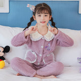 Kid Girl Pajamas Lapel Plush Autumn Winter Thickened Coral Fleece Cartoon Pajamas