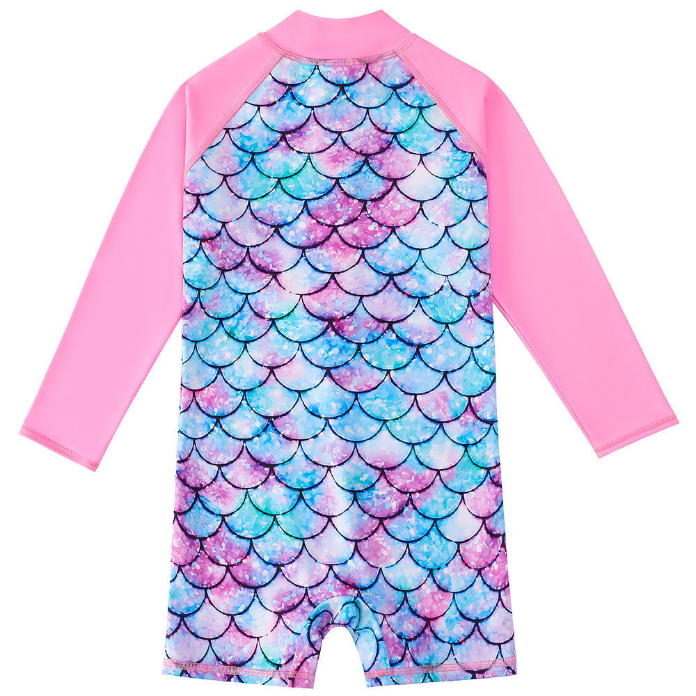 Kid Girls Swimsuit Long-sleeved One-piece Mermaid Swimwear