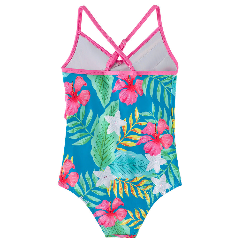 Kid Girls Swimsuit Ruffled One-piece Soaking Spring Beachwear
