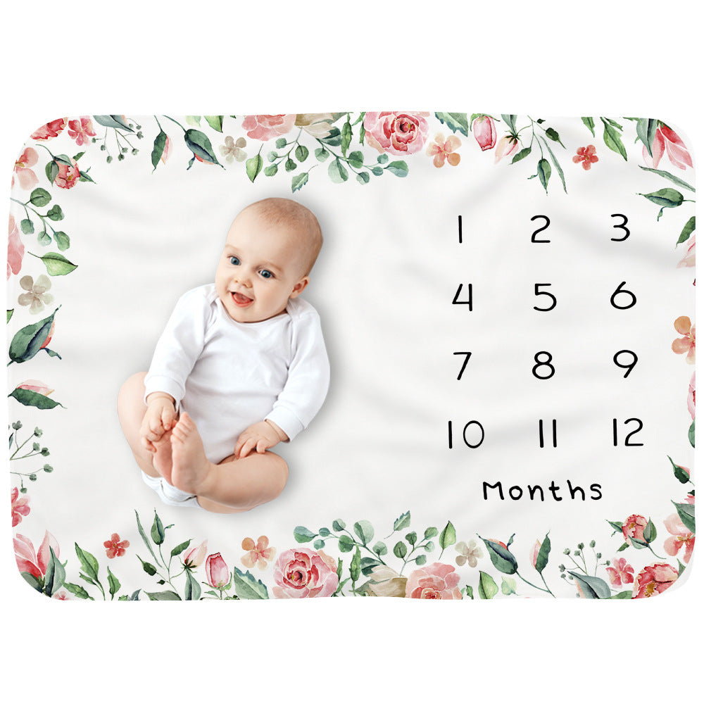 Baby Monthly Record Growth Milestone Blanket Flannel Floral Pajamas